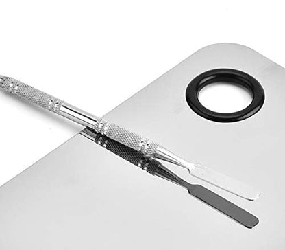 Professional Stainless Steel Makeup Palette Cosmetic Palette with Spatula Tool For Nail Art Eye Shadow Eyelash Makeup Professional Pigment Blending（6 x 4 Inch Sliver）