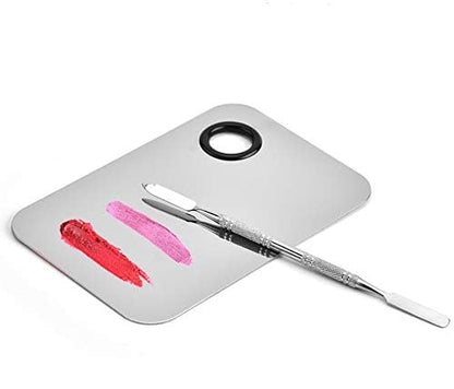 Professional Stainless Steel Makeup Palette Cosmetic Palette with Spatula Tool For Nail Art Eye Shadow Eyelash Makeup Professional Pigment Blending（6 x 4 Inch Sliver）